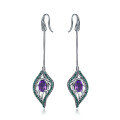 wholesale S925 Silver Italian Designer Crafted Long Drop Earrings with Natural Amethyst Gemstone Jewelry Accessories-0-4