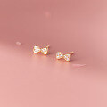 wholesale S925 Sterling Silver Korean Version Minimalist Elegant Sweet Small Bow Earrings with Diamond Accents M01310-0-0