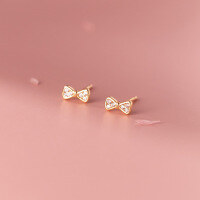 wholesale S925 Sterling Silver Korean Version Minimalist Elegant Sweet Small Bow Earrings with Diamond Accents M01310-S925 silver pair silver 925 silver