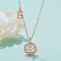 wholesale S925 Silver 26-Letter Alphabet B Necklace with Moissanite, Women's Gift, Autumn-Winter New Coin Pendant, Cross-Border-0-0