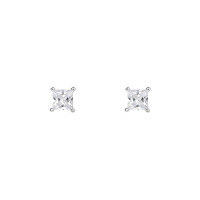 wholesale S925 Sterling Silver Fashion Princess Cut Zircon Stud Earrings For Women, Exquisite And Versatile Four-prong Square Sugar Earrings, Light Luxury High-end Feel-E5655_white zirconium_plated platinum_3MM 925 silver