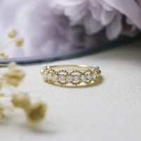 wholesale 14K gold-plated sterling silver jewelry with Japanese-inspired delicate lace openwork floral motifs and sparkling moissanite ring, a fashionable accessory-Ginza Rim* Moissanite Lace Ring  US Size 6