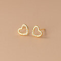 wholesale S925 silver hollow heart-shaped stud earrings, Korean-style simple and sweet, with diamond accents Model M01682-0-2