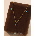 wholesale S925 Sterling Silver Farfan European and American Cross-border Turquoise Pendant French Minimalist Necklace for Women, Small and Exquisite High-end Collarbone Chain-0-0