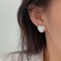 wholesale S925 Silver Textured Heart Earrings Ear Clasps for Women, Korean Summer Small Fashion Versatile Heavy Duty Ear Accessories-0-3
