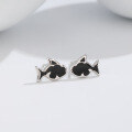 wholesale S925 sterling silver minimalist small fish earrings with black enamel, a niche and stylish cross-border new accessory-0-0