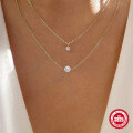wholesale S925 Sterling Silver Double Layer Four-Prong Diamond-Pearl Necklace,Ins-0-3
