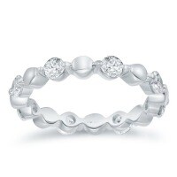 Sterling Silver 1-Carat Moissanite Engagement Ring Set with Stackable Bands-Beaded band, 0.8 carat moissanite  size 20 (closed design)