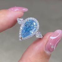 wholesale S925 Sterling Silver 7*11 Pear-Shaped Aquamarine High Carbon Diamond White Gold Diamond Ring for Cross-Border European and American Markets-R1037 Sea Blue>No. 6