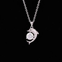 Sterling Silver New Korean Style Exquisite Cute Dolphin Moissanite Necklace-S925 sterling silver with 50 point moissanite