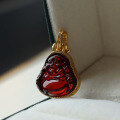 wholesale S925 silver retro natural blood amber laughing Buddha pendant necklace, genuine with appraisal certificate-0-0