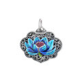 wholesale 990 Sterling Silver Ethnic Hollow Epoxy Lotus Reverse Side Heart Sutra Ruyi Lock DIY Accessory Pendant-0-5