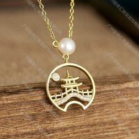 wholesale S925 Sterling Silver Chinese Style New Garden Art Fashion Pendant Women's New Chinese Trend Shell Pearl Necklace-14K gold 925 silver