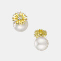 wholesale 925 Sterling Silver Silver Xing Hui Original Design Perfectly Round Shell Pearl Earrings Daisy Stud Earrings, Two Ways to Wear-0-1