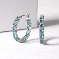 wholesale S925 Sterling Silver Fashionable and Unique Zircon Cultured Ruby Sapphire Earrings European and American Style Internet Celebrity Hoop Earrings-London Blue Glass Earrings 925 Silver