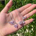 wholesale S925 Sterling Silver Nordic Hit Women's Exquisite Heart Square Sugar Ice-Cut Pink Diamond Embedded 8A Zircon Collarbone Necklace-0-1