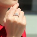 925 Sterling Silver Moissanite Four-Prong Bull Head Double Row Ring-0-1