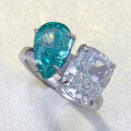wholesale S925 Sterling Silver New 7*11mm Imported High-Carbon Diamond Paraiba Ring for Women,-0-2