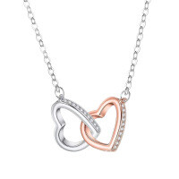 Metal Double Heart Necklace for Women,-Double Heart Necklace  925 Silver