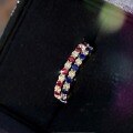 wholesale S925 Silver Red and Blue Sapphire Thin Ring, Fashionable and Individualistic Ring, Delicate Row of Diamonds Ring, Minimalist Style, Trendy Ins Ring-0-2
