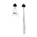 wholesale S925 Sterling Silver Korean Dongdaemun Black Heart Stud Earrings with Chain Fringe Irregular Bear Earrings-0-4
