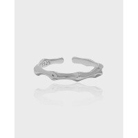 wholesale S925 Sterling Silver Korean Version Ins Minimalist Niche Design Asymmetric Bamboo Joint Textured Open Adjustable Ring for Women-Platinum [No. 14/Adjustable] Opening adjustable