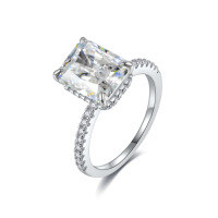 wholesale S925 Silver 4 Carat 8*10mm Rectangle Moissanite Ring for Cross-Border Trade Hot Sale Direct from Source Manufacturer-Silver with Cubic Zirconia US Size 5