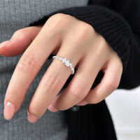 wholesale S925 Sterling Silver Fresh Sweet Ins Style Niche Design Inlaid Diamond Butterfly Flower Ring R02758-S925 Silver Ring Gold US 7