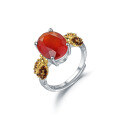 wholesale 925 Silver Designer-style Adjustable Red Agate Ring with Insect Design, High-end Natural Gemstone Ring-0-0