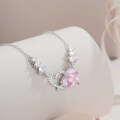wholesale 925 Silver Trendy Little White Heart Pink Zircon Necklace for Women, Light Luxury Ins Minimalist Style Fashion Versatile Personalized Niche Collarbone Chain-0-2