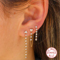 wholesale S925 Sterling Silver Ins-style Ball Stud Earrings with Crystal Chains Triangle Tassel Retro Elegant-0-2