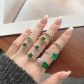 wholesale S925 Sterling Silver Emerald Zircon Ring with High Carbon Diamond, British Retro Inspired Light Luxury Design Gemstone Ring-0-0