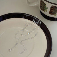 wholesale S925 Sterling Silver Minimalist Italian Square Bead Simple Chain Necklace for Women, Small Design Sense, Versatile Luxury Collarbone Chain-Pure silver (40+5CM)