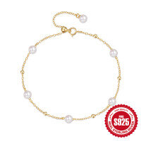 wholesale S925 Sterling Silver Adjustable Pearl Ballpoint Pen Beaded Bracelet,INS。-Gold 925 silver