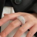 wholesale S925 Sterling Silver Heavy Work Full Diamond Ring for Women, Korean Summer Fine Work High-End Sense Versatile Blazing Sparkle Elegance Ring-0-0