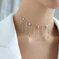 wholesale 925 Sterling Silver Necklace, Ins Style Star Moon Pendant with Tassel, Long Chain, Niche, Luxury, High-End, European and American Aesthetic-0-3