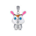 wholesale Sterling silver retro resin enamel creative lucky rabbit design cute trendy matching large pendant-0-4