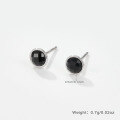 wholesale S925 Sterling Silver Onyx Stud Earrings, Round Fashion Minimalist Sweet and Edgy Personality Trendy Versatile Daily Wear-0-3