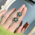 wholesale S925 Silver Green Zircon 1 Carat Floral Bud Stud Earrings, Fashionable and Minimalist Daily Wear Women's Earrings-0-3