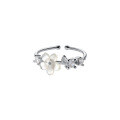 wholesale S925 Silver Shell Flower Elegant Ring for Women, Small Fresh Inlaid Diamond Simple Korean Style Sweet Hand Jewelry J8656-0-4