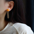 wholesale S925 Silver Vintage Natural Old Amber Beeswax Mustard Yellow Amber Earrings with Tassels, High-End-0-4