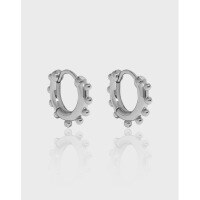 wholesale S925 Sterling Silver Korean Version Ins Small and Minimalist Design Geometric Circle Bead Textured Versatile Ear Clips for Women-18K gold 925 silver (inner diameter 8mm)