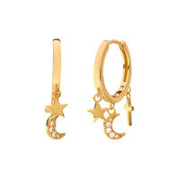 wholesale Brass European And American Popular Cross Star Moon Crystal Stud Earrings, Chic Ins Style-gold