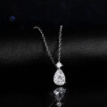 Sterling Silver Lab Blue Topaz Moissanite Necklace, 1ct Geometric Teardrop Pendant-0-2