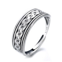 wholesale S925 sterling silver vintage distressed multi-layer six-word mantra Thai silver ring trendy unisex index finger ring-465FJ/approx. 3.5g>Adjustable opening