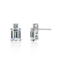 S925 Silver Four-Prong Earrings with Emerald-Cut Moissanite-Single 4-carat diamond (set with D-color moissanite)  925 silver