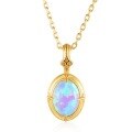 wholesale S925 gold-plated Japanese and Korean light luxury synthetic opal pendant necklace for women, French retro small luxury style wholesale-0-4