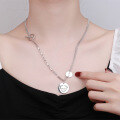 wholesale S925 Sterling Silver Korean Harajuku Style Side Chain with Connected Circular Pendant Trendy Fashion Necklace-0-2