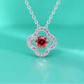 wholesale S925 Sterling Silver Pendant Light Luxury Collarbone Chain Birthday Gift Simple and Fashionable Red Moissanite Four-Leaf Clover Necklace for Women-0-0