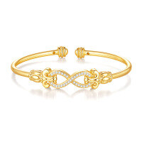 wholesale S925 Sterling Silver Fashionable and Light Luxury Elegant New Chinese Style Bracelet with Gold Plating and Diamond Inlays, High-End and Versatile Ladies' Bangle-Silver with zircon gold